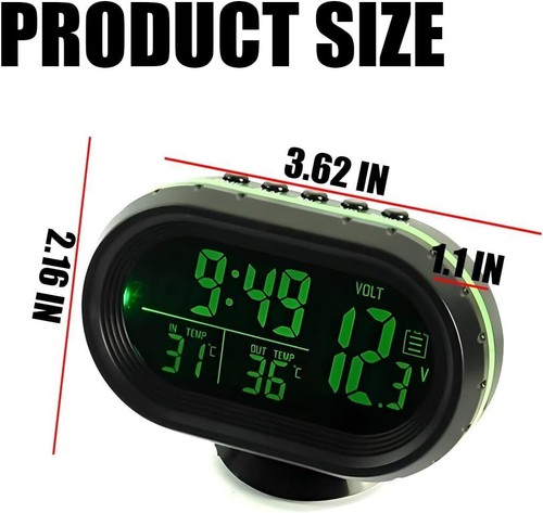 12V 2 In 1 LED Digital Car Clock Thermometer Voltmeter Dual Temperature Gauge - Picture 7 of 16