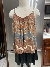 WAYF Women's LINED Camisole Top Blouse S RUST BROWN BLUE CREAM SLEEVELESS V NECK