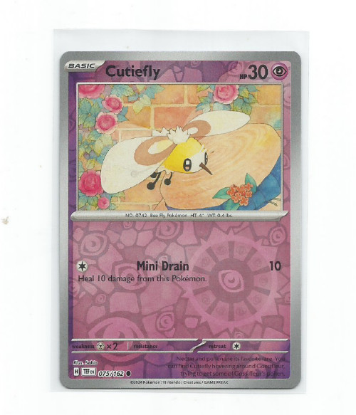 CUTIEFLY 2024 POKEMON SCARLET & VIOLET TEMPORAL FORCES REVERSE HOLO CARD #75/162
