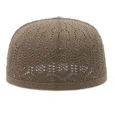 Light Brown Acrylic Machine Open-Knit Turkish Muslim Islamic Kufi Hat Taqiya Cap