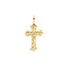 14K Yellow Gold Religious Cross Charm Pendant For Necklace or Chain