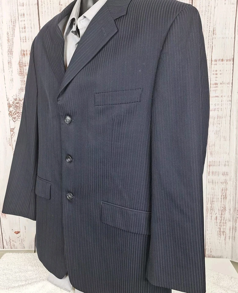 Terno masculino Calvin Klein 2 peças 42S 34X28 preto azul marinho listra lã 3 botões DV - Imagem 4 de 4