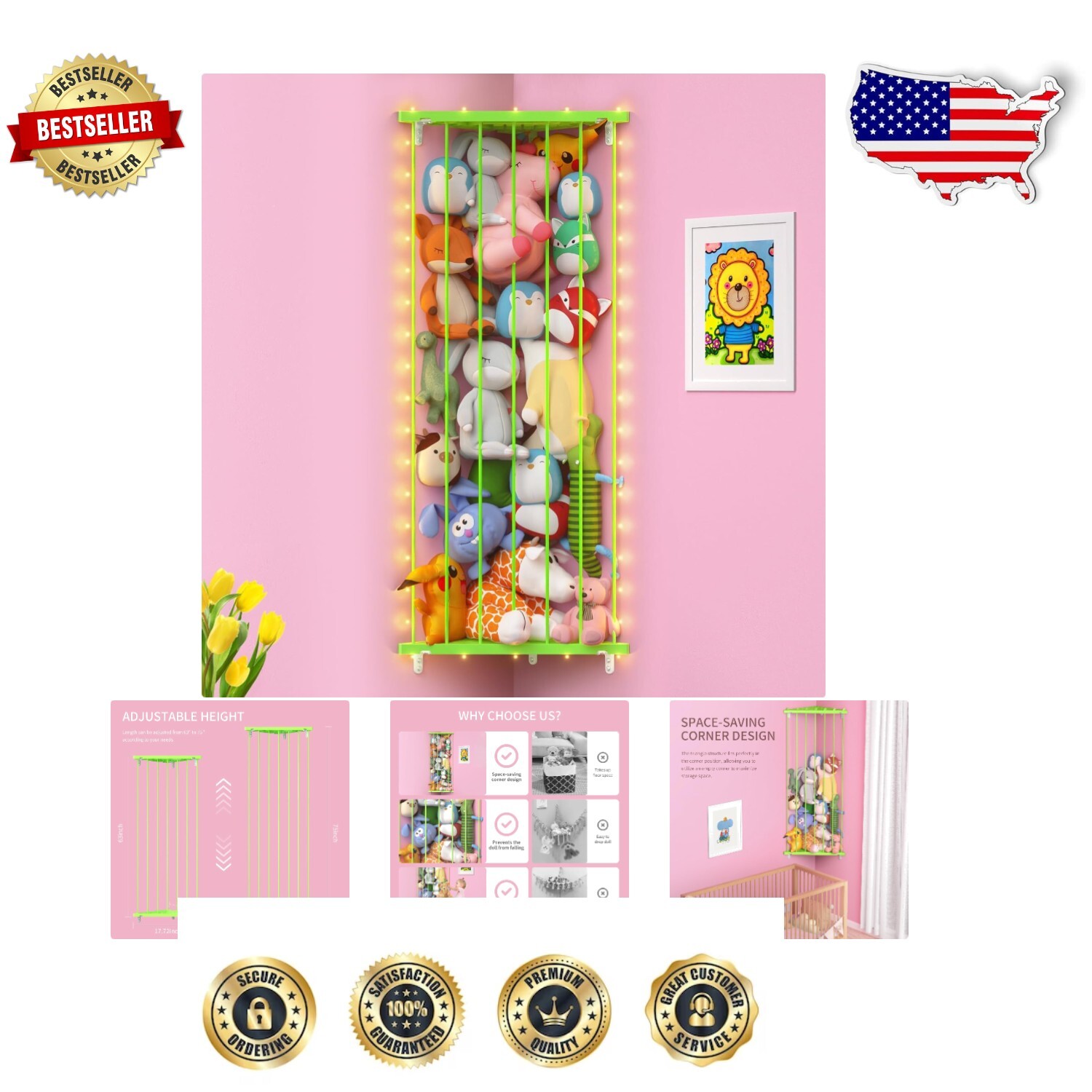 Elegant Triangular Stuffed Animal Holder - Space-Saving & Stylish Nursery Decor