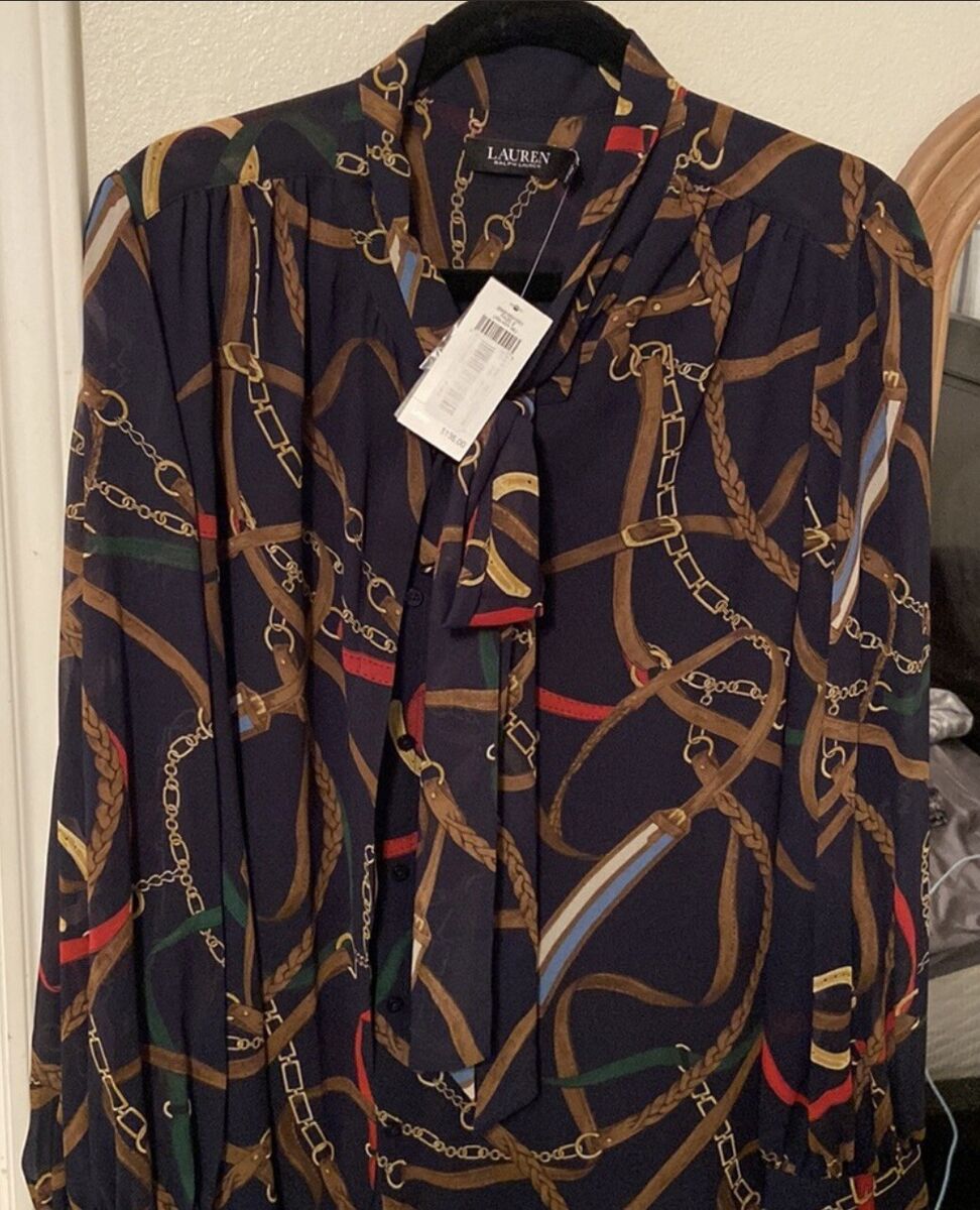 Ralph Lauren Women Georgette Tie-Neck Blouse - Equestrian Ralph Lauren Women Georgette Tie-Neck Blouse - Equestrian