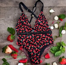 Victoria's Secret Swim Shine Strap Plunge One-Piece Swimsuit strawberry deep nec