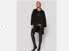 Sportalm  Ballaria Black High Neck Rose Gold Trim Long Sleeved Coat Size 10