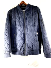 CALVIN KLEIN MEN'S SZ MED QUILTED RIBBED BASEBALL JACKET 100% POLY NAVY BLU XLNT