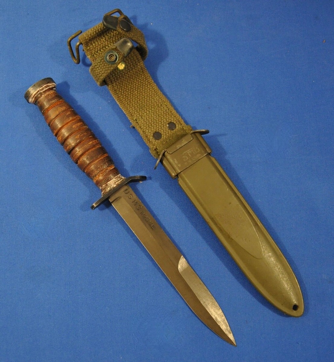 MINT IN BOX! WWII US M3 BLADE MK'D TRENCH KNIFE & M8