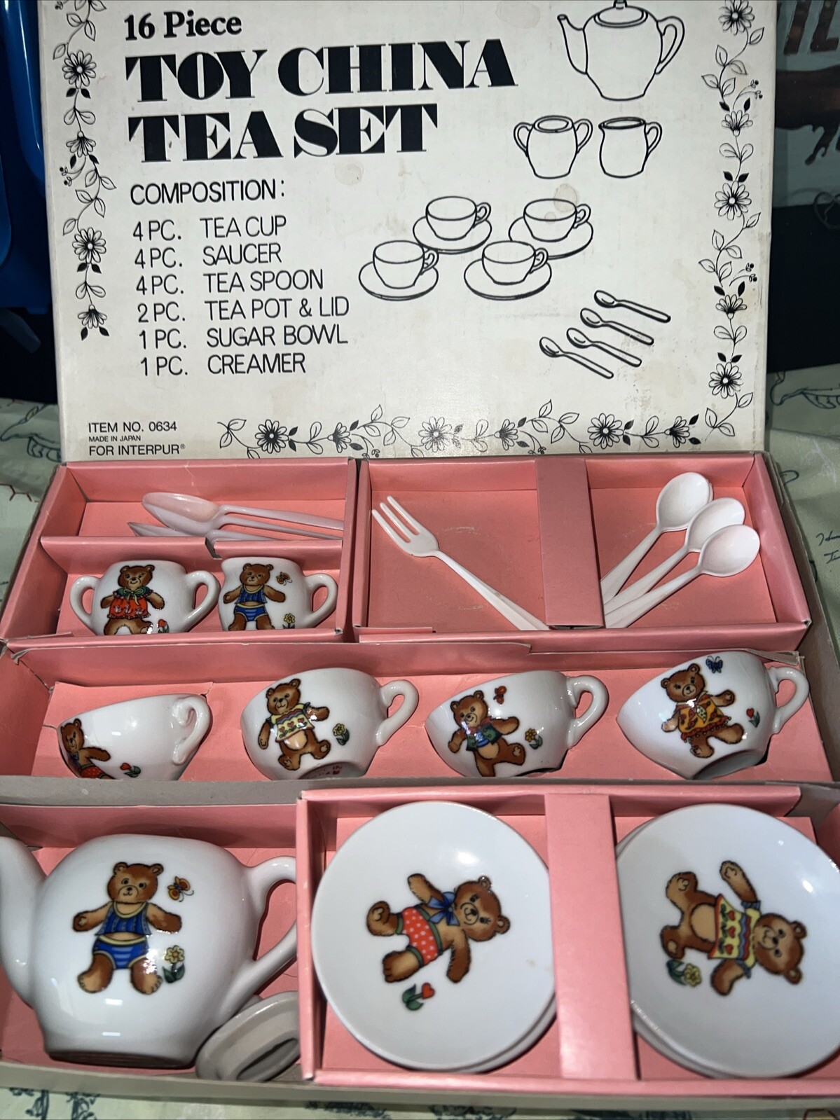 Vintage Miniature 16 piece Toy China Tea Set Teddy Bear Japa