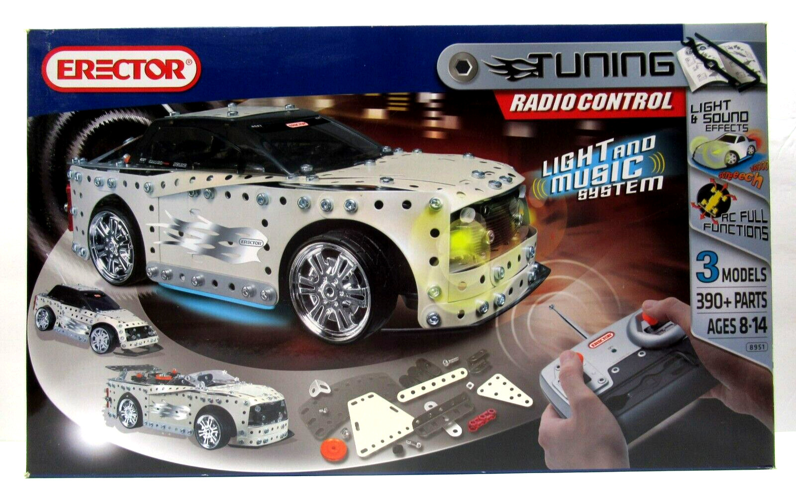 Meccano Erector Set #8951 ~ 3 in 1 Tuning Radio Control Car ~ Lights & Sound