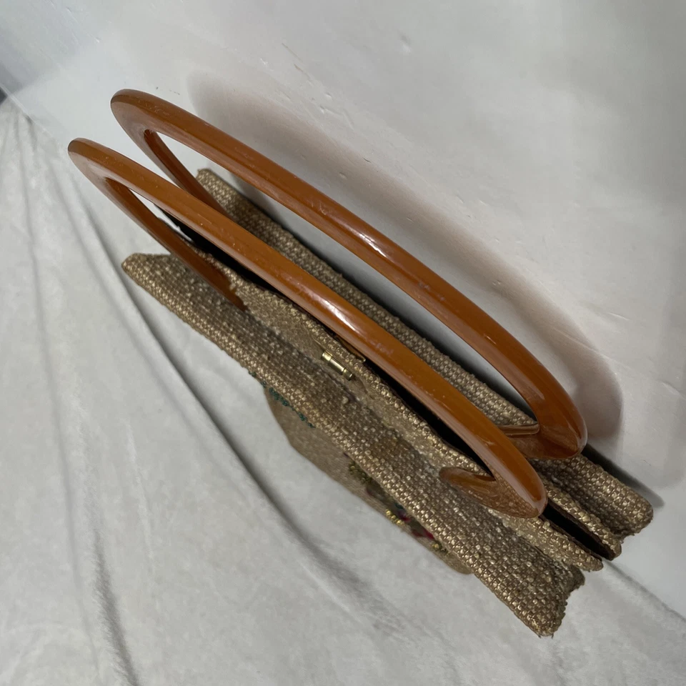 Bolso de Mano Vintage Raro Años 50 Jolles Original Cuentas Hoja Lucita Asa Cartera * Foto 4 de 4