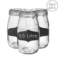 Glass Storage Jars Airtight Clip Top Lid Food Preserve Preserving Jar 1.5L x3