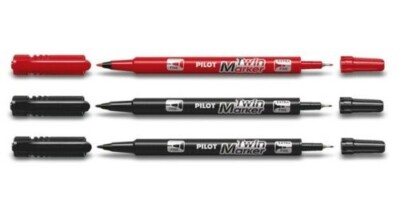 3 x PILOT Permanent-Marker Twin Marker 2 Spitzen 0,3+0,5 mm 2x schwarz + 1x rot