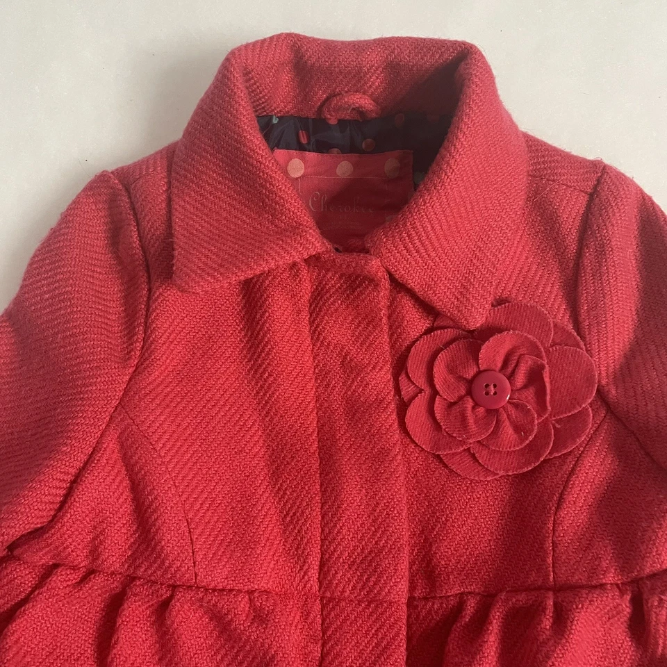 Jaqueta Cherokee Girl’s Magenta Pea Coat com babados e flor tamanho 4T - Imagem 3 de 4