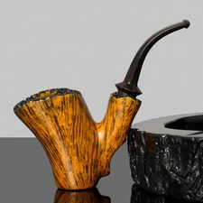 MUXIANG Handmade Briar Freehand Tobacco Pipe Smooth Poker Sitter Cherrywood Pipe