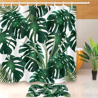 tropical jungle palm leaf bathroom decor waterproof fabric