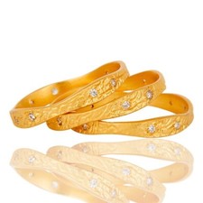 Three Set Rings Yellow Gold Plated Multi Band Ring Set With Cubic Zircon Stone