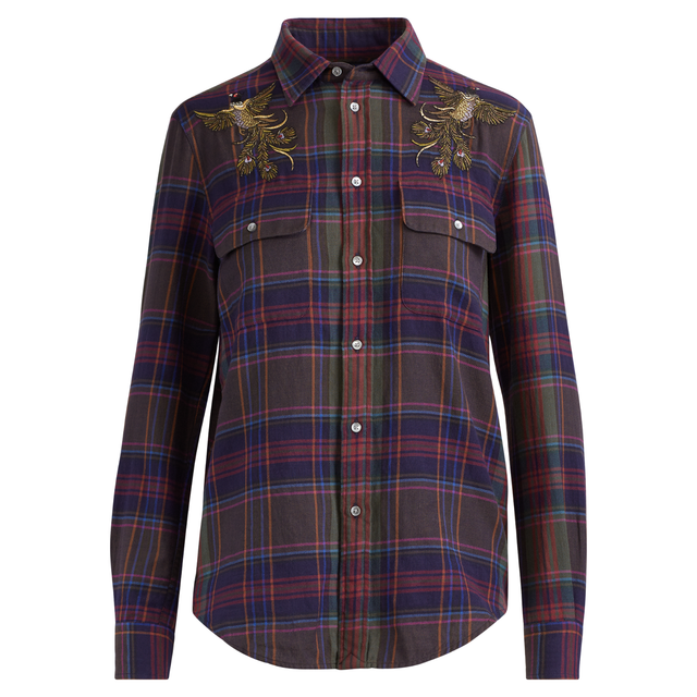 Women's Ralph Lauren Polo Relaxed Fit Plaid Flannel Bird Shirt New 198