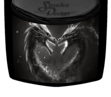 Dueling Firey Dragons Grayscale Angry Hood Wrap Vinyl Graphic Decal 58