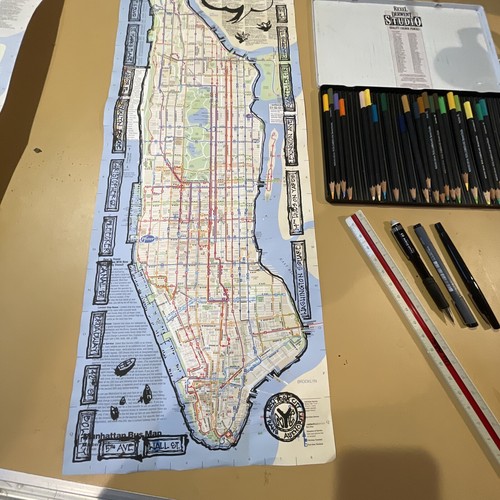 NYC Manhattan Graffiti Bus/Subway Map-Hand Silk Screened. Local Artist, Signed - Picture 4 of 20