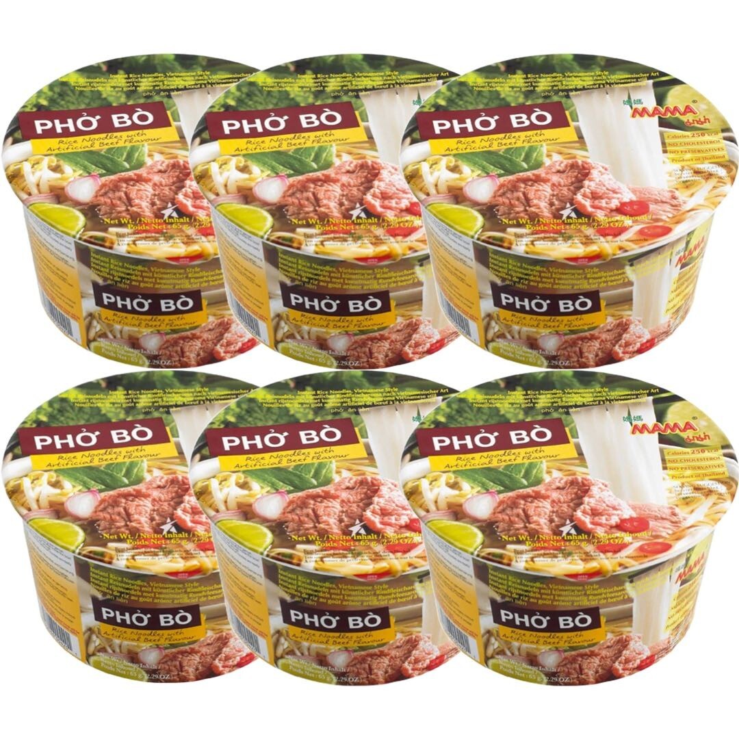 MAMA PHO BO Vietnamese Instant Beef Flavour Rice Noodle Bowl Noodle Soup 65g x 6