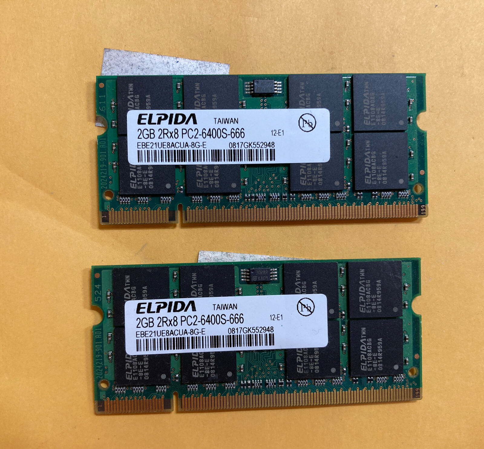 Lot Of 2-EBE21UE8ACUA-8G-E GENUINE ORIGINAL ELPIDA DDR-2 2GB 6400S