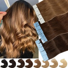 100 Tape In Hair Extensions Remy Human Hair Skin Weft Thick Invisible FULL HEAD
