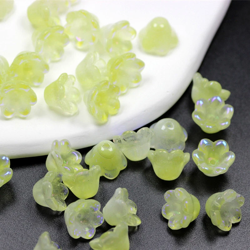 200 Multicolor Trumpet Bell Flower Cap Beads Lampwork Glass 12x7mm DIY Earrings - Image 3 of 4