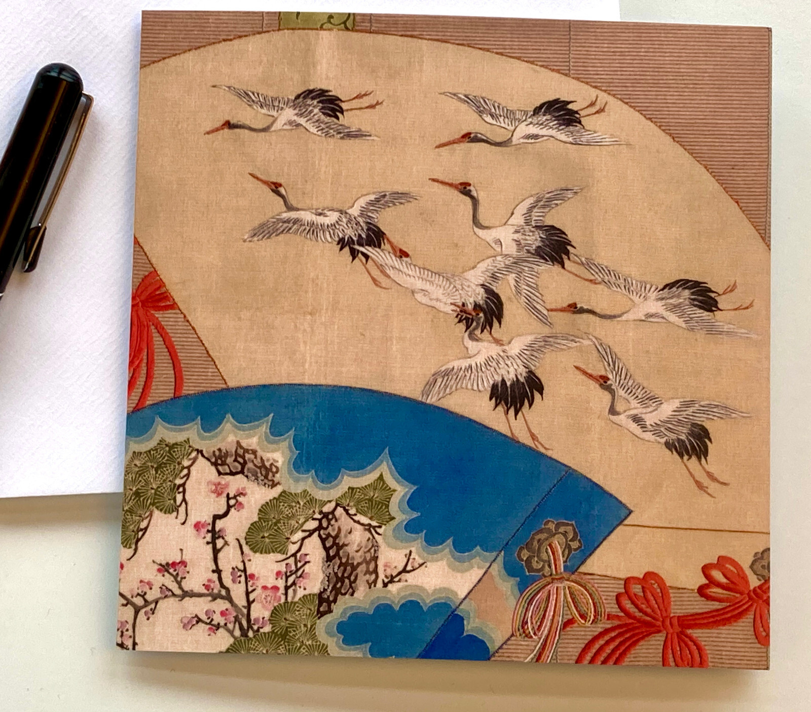 JAPANISCHER FÄCHER;VÖGEL;STOFFKUNSTKARTE;NATUR;QUALITÄT;FRAU;EHEMANN;TOP STIL;LEER