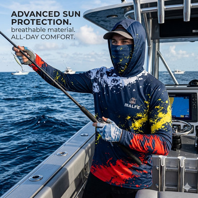 MALFC Fishing Shirt Hooded UPF 50+ Sun Protection Long Sleeve Quick Dry Performa