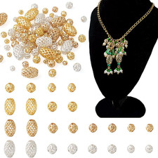 105pcs 14K Gold Plated Hollow Spacer Beads Filigree Round Oval Metal Spacers ...