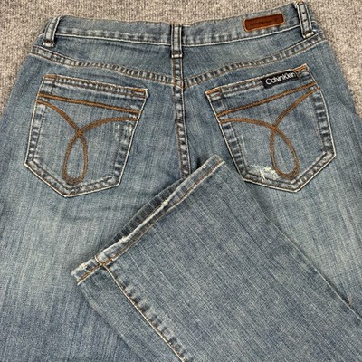 CALVIN KLEIN Bootcut Jeans Women Size 4 (28x30) Blue Light Wash Distressed Y2K