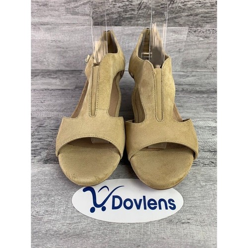 Bettye Muller Taupe Suede Womens Peep-Toe Wedge Sandals Size 8.5 - Picture 2 of 8