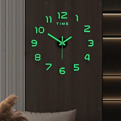 Luminous Wall Clock Stickers Glowing Silent Clock 40cm Round Modern DIY Wall - Picture 4 of 7