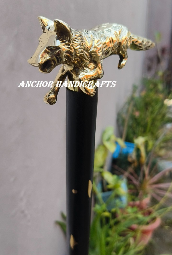 Collectable Handmade Solid Brass FOX handle Black… - image 1