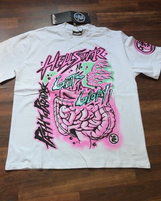 Hellstar Men's T-Shirt Pink/White, Medium