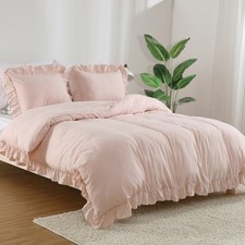 3 Piece Soft Washed Microfiber Ruffle Duvet Cover Set 1 Duvet Cover,2 Pillowcase