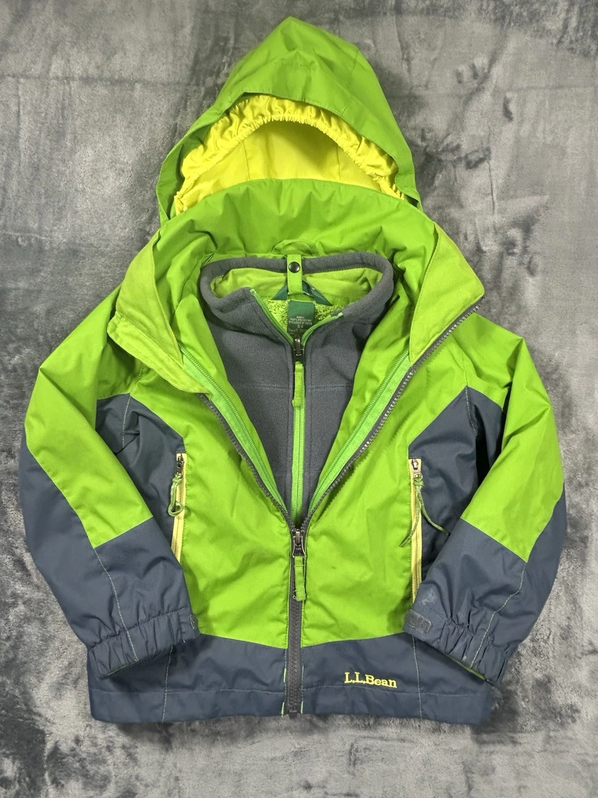 LL Bean Children’s S (4) 3 In 1 Coat With Zip Out Fleece Jacket Green