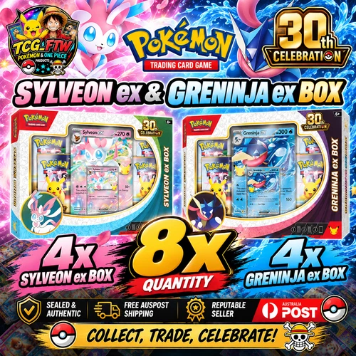Pokémon 30th Celebration Sylveon & Greninja ex Box 8X  ✅PRESALE✅