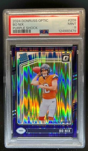 2024 Donruss Optic Bo Nix Purple Shock Rated Rookie #209 Broncos PSA 9