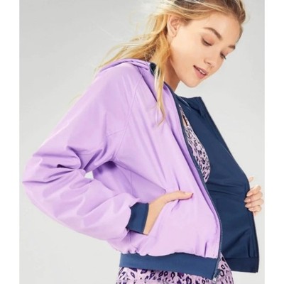 Fabletics Amara Reversible Hooded Windbreaker Jacket Ruched Sleeves Womens XL