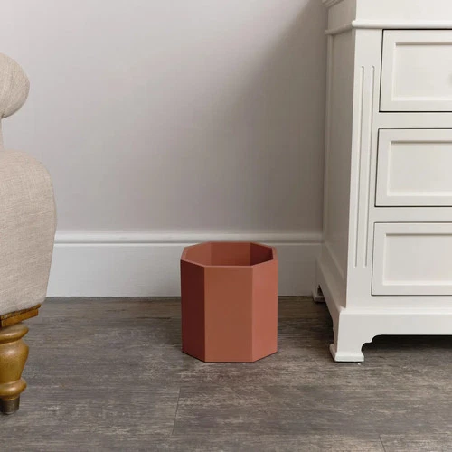 Terracotta Pink Wooden Octagonal Edge Waste Paper Bin