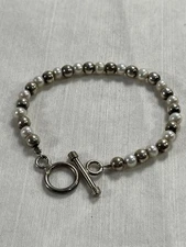 Silpada 925 Sterling Silver Bead & Cultured Pearl Toggle Bracelet 8” B0372-2934
