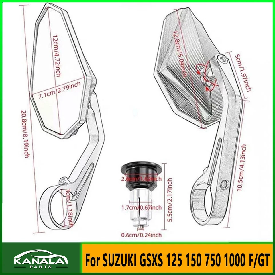 22MM CNC Handle Bar End Mirrors Rearview For SUZUKI GSXS 125 150 750 1000 F/GT Foto 4 de 4