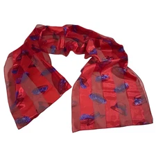 Red Hat Lady Society Scarf Wrap Sheer Stripes Neck Tie Bonnets