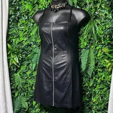 Aeropostale Dress Women's XL Black Faux Leather Zip Front A-Line Mini  3219