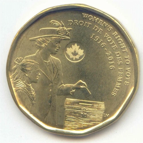 Canada 1916 - 2016  UNC Loonie Canadian One Dollar $1 Women's Vote Exact Coin