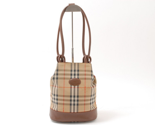 Burberry Nova Check Canvas Leather Tote Bag Beige Brown