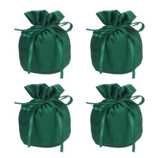 Velvet Drawstring Bags, 6 x 5 Inch, Dark Green  4 Pcs 