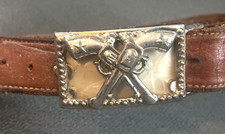 Vintage Child's Cowboy Gun Pistol Buckle on Cowhide Leather Belt 1950's Western